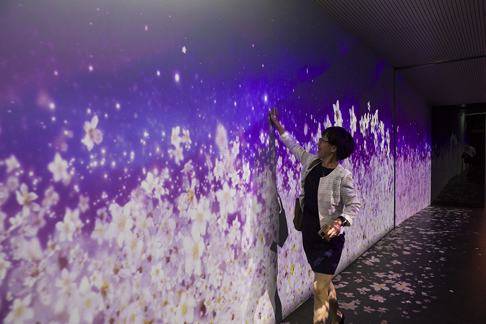 중국 국가도서관 대표단 선샤오쥐앤 연구원 원장이 지식의 길에서 작가의 노트 실감 컨텐츠를 체험해보고 있다.